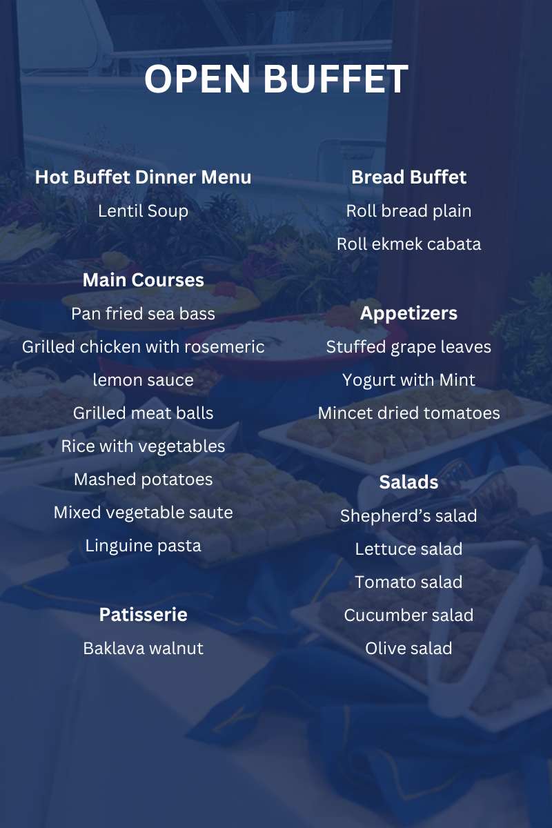 a list of open buffet menu for lunch Bosphorus cruise