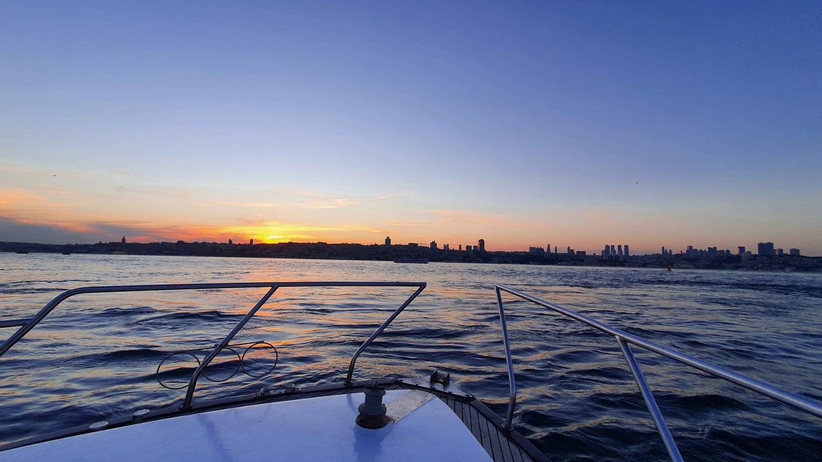 A yacht noise overlooking the Bosphorus view at sunset