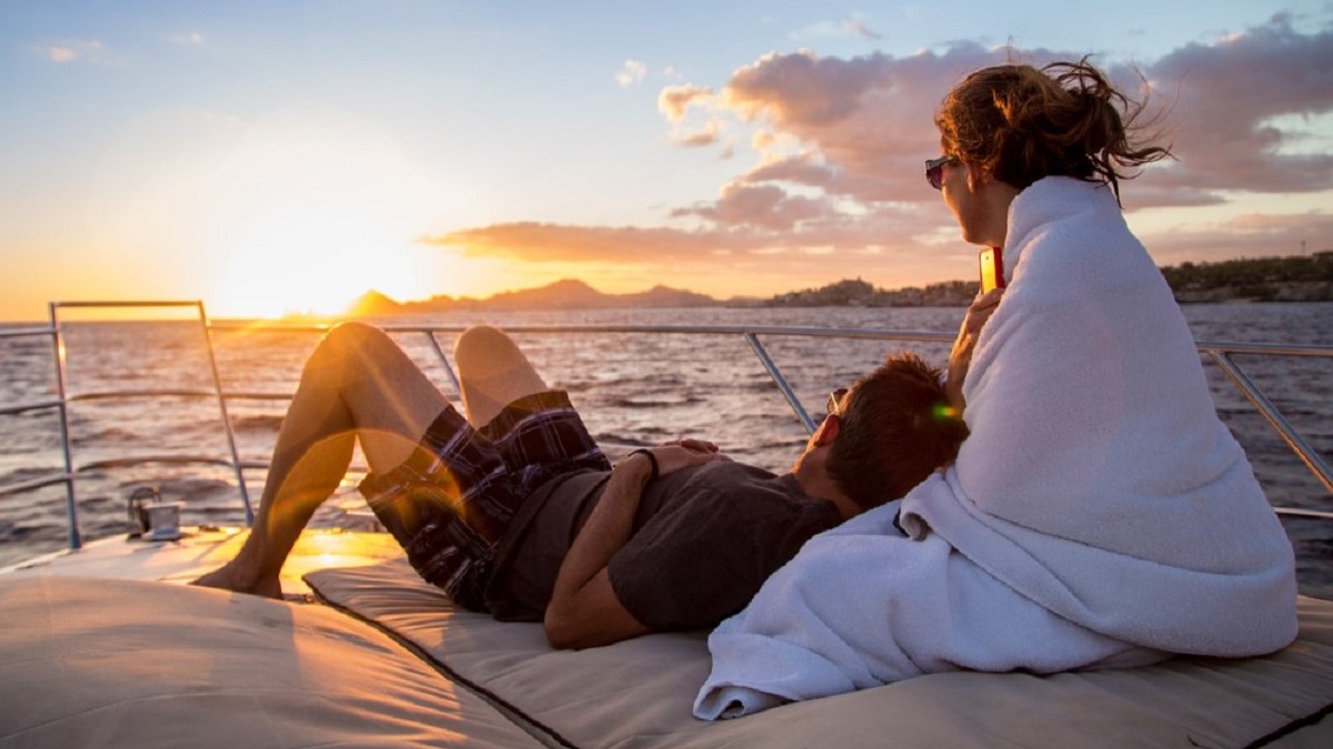 Sunset view of the Bosphorus from a yacht